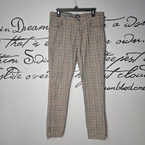 H&M Mens Tan Windowpane Plaid Skinny Fit Dress Slacks Pants, 32W